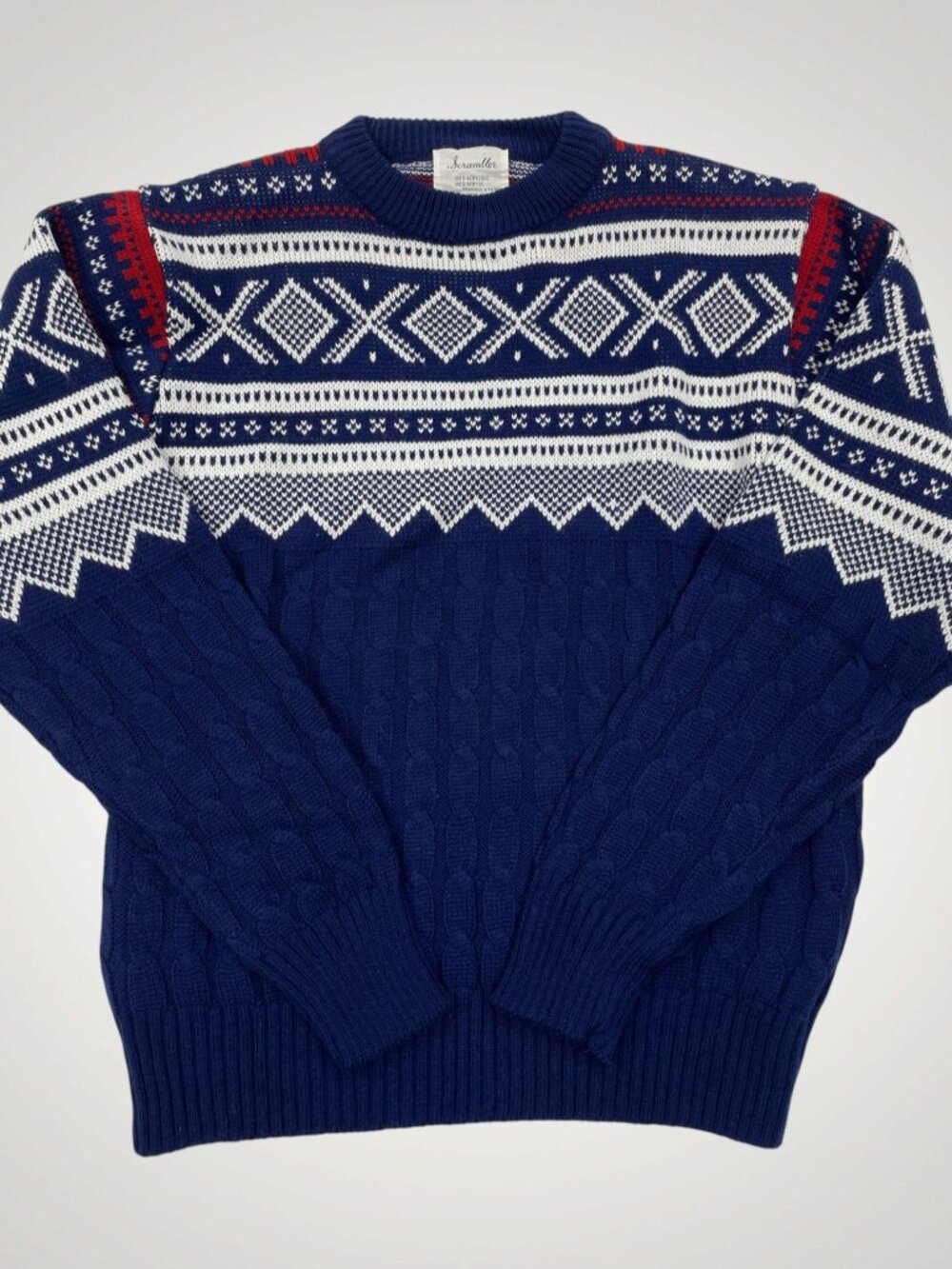 Vintage 80's Scrambler Fair Isle Ski Sweater Acrylic Knit Nordic Blue Men’s M